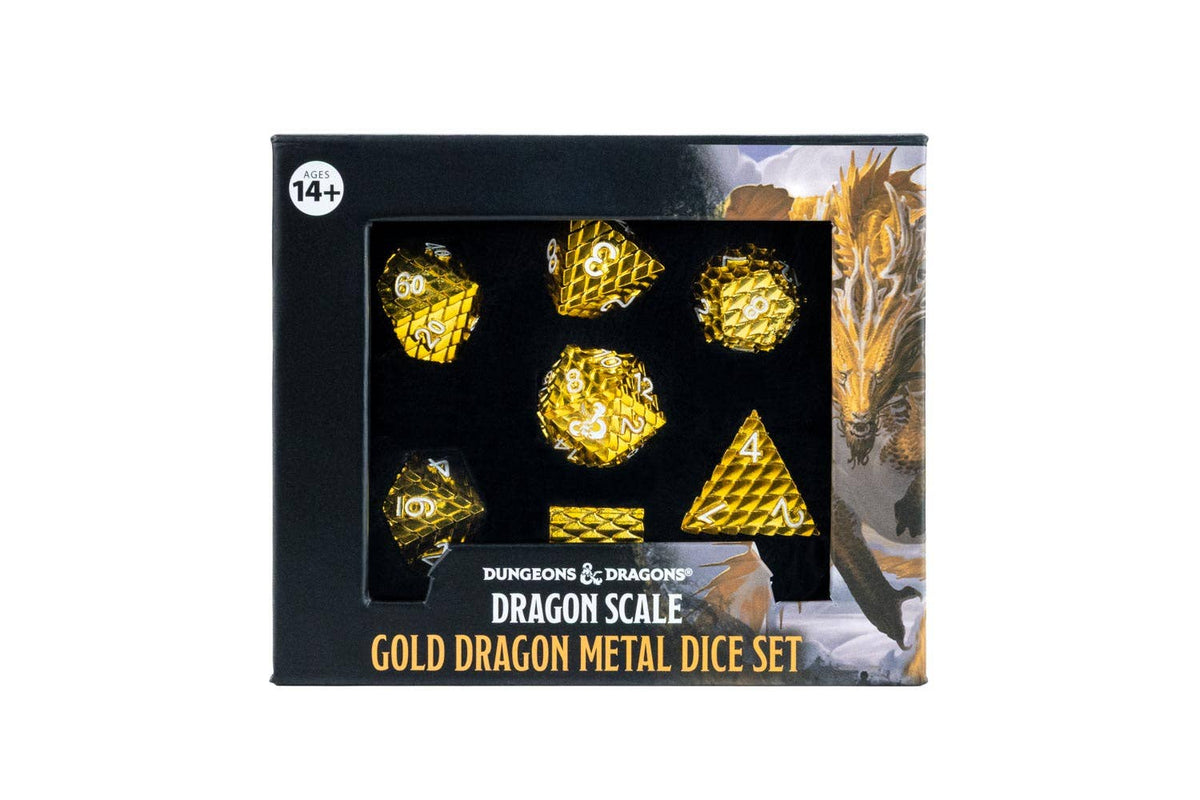 Gold dragon scale metal dice set